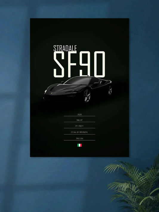 Ferrari SF90 Black Minimal - Poster Wiz