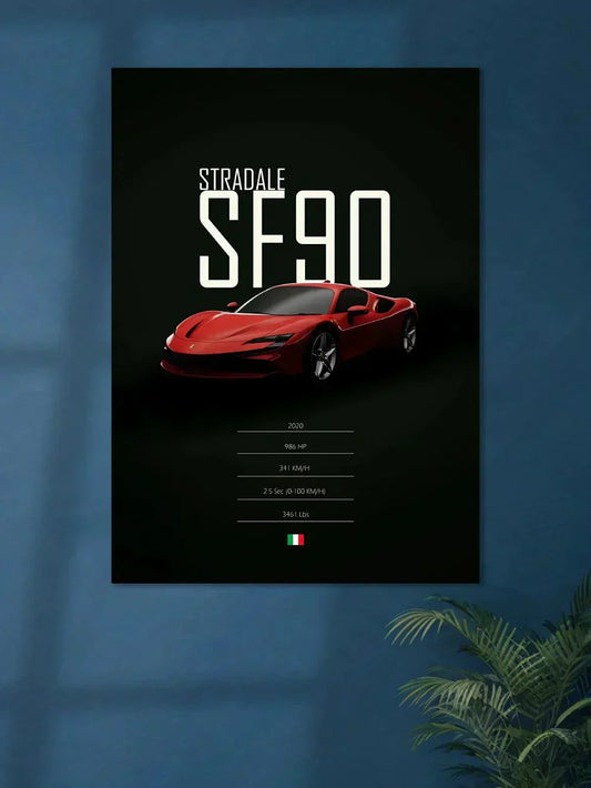 Ferrari SF90 Red Minimal - Poster Wiz