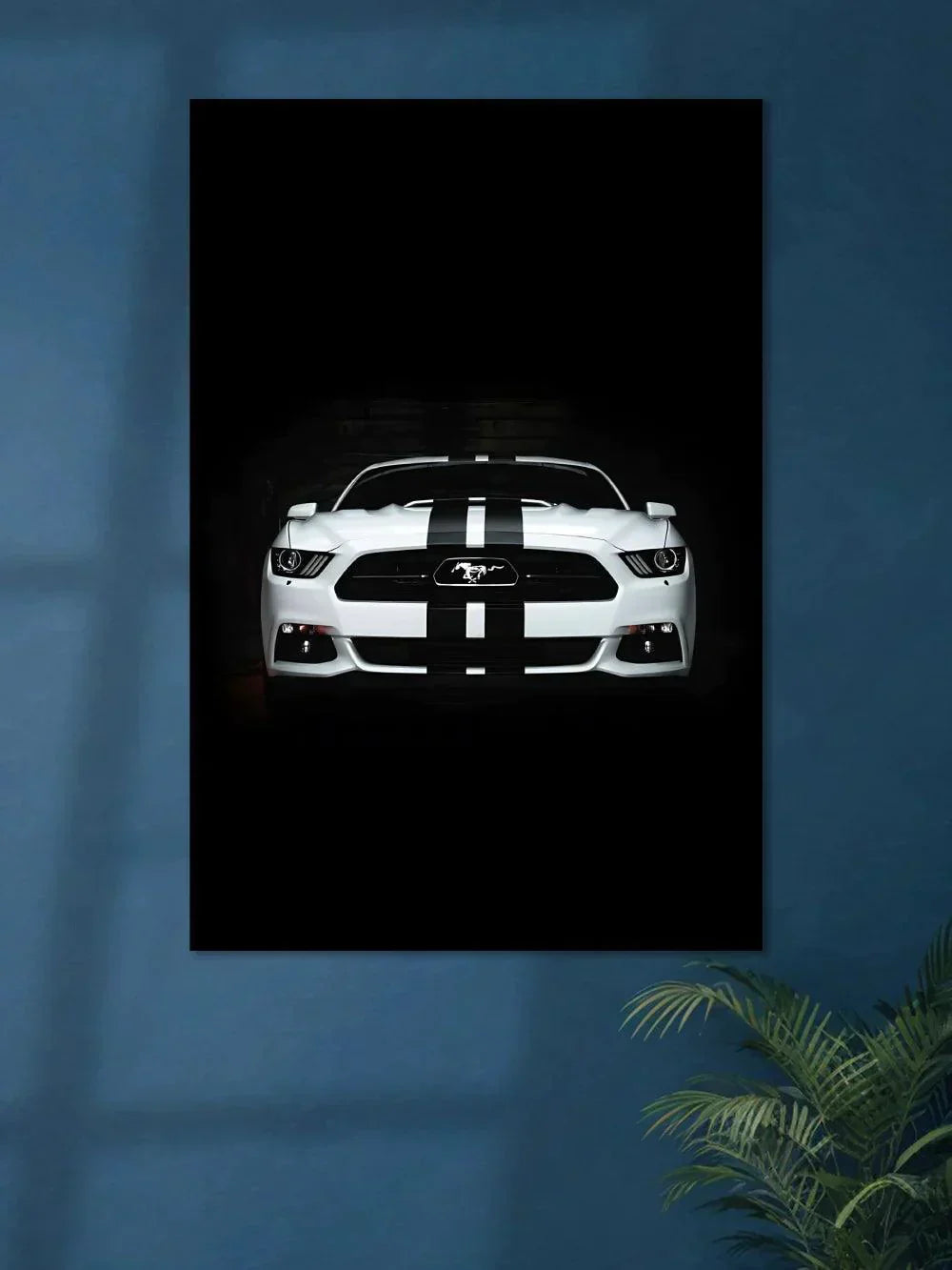 Mustang White & Black Striped - Poster Wiz