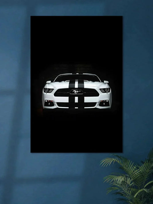 Mustang White & Black Striped - Poster Wiz