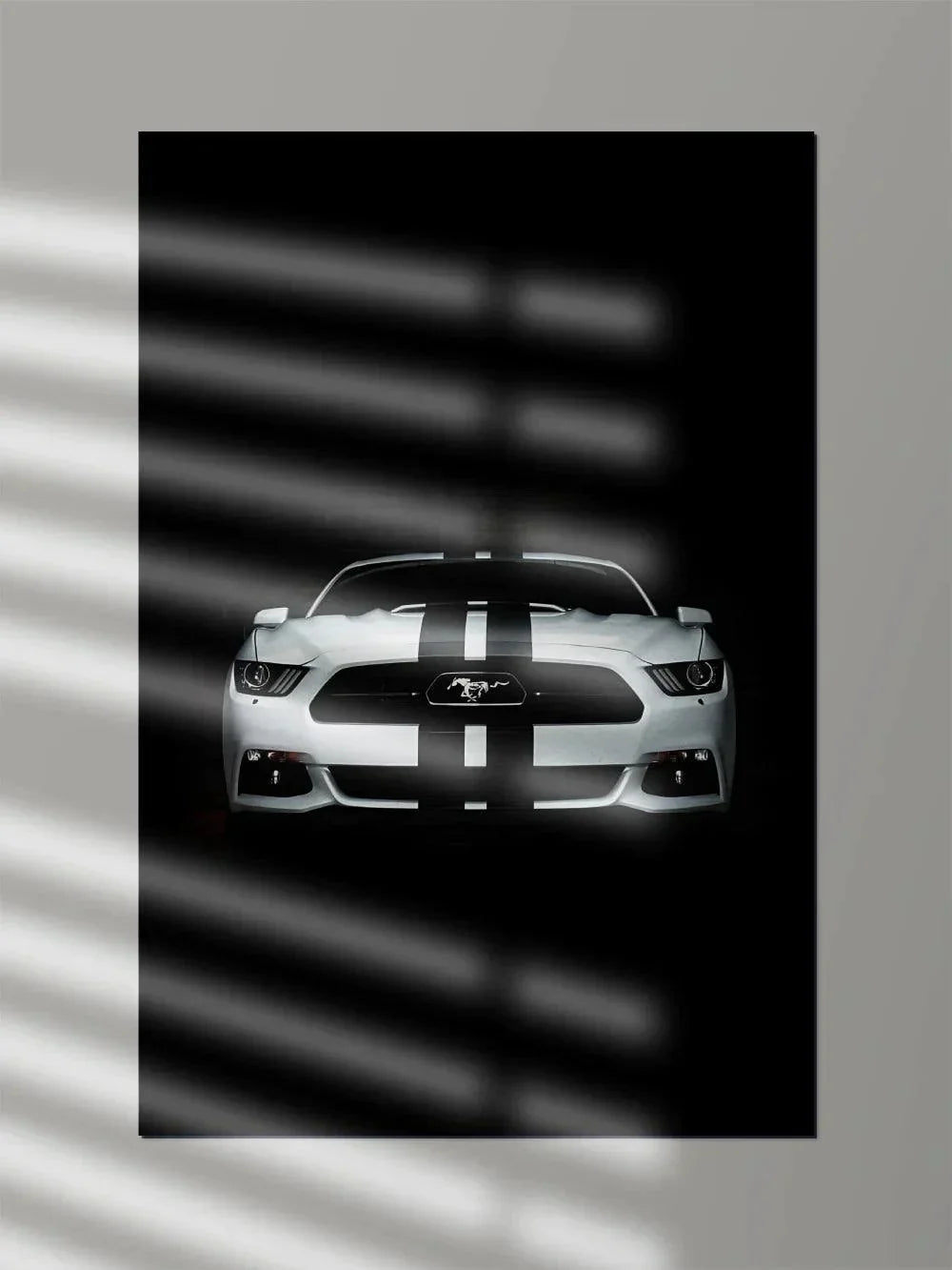 Mustang White & Black Striped - Poster Wiz